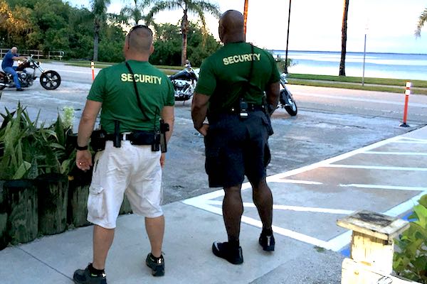 Armed security personnel at Earl's Hideaway Lounge in Sebastian.