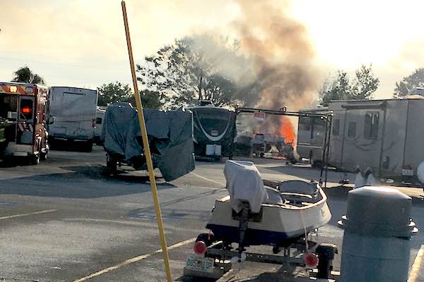 2 boats catch fire in a storage lot off Micco Road near Barefoot Bay.