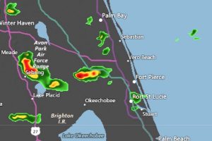 Weather radar showing Sebastian, Fellsmere, and Vero Beach at 4:38 p.m.