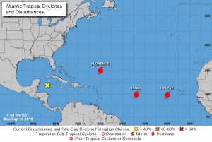 Hurricane Florence, Hurricane Isaac, Hurricane Helene track in Atlantic Ocean.