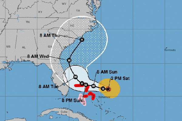 Hurricane Dorian's updated cone of uncertainty.