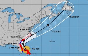 Hurricane Dorian is moving northwest at 2 mph.