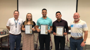 Pictured: Sebastian River High School Advisor Jaime Sturgeon, Remington Monnett, Jayden Hughes, Emanual Salas Nava, and Sebastian Exchange Club Student Coordinator Adam Preuss