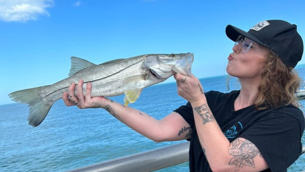 Babz Stewart with snook on North Jetty