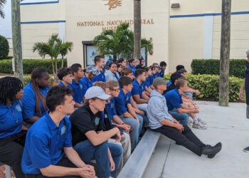 Mr. Andy Brady speaks to SRHS NJROTC Cadets about the history of the Navy SEALs