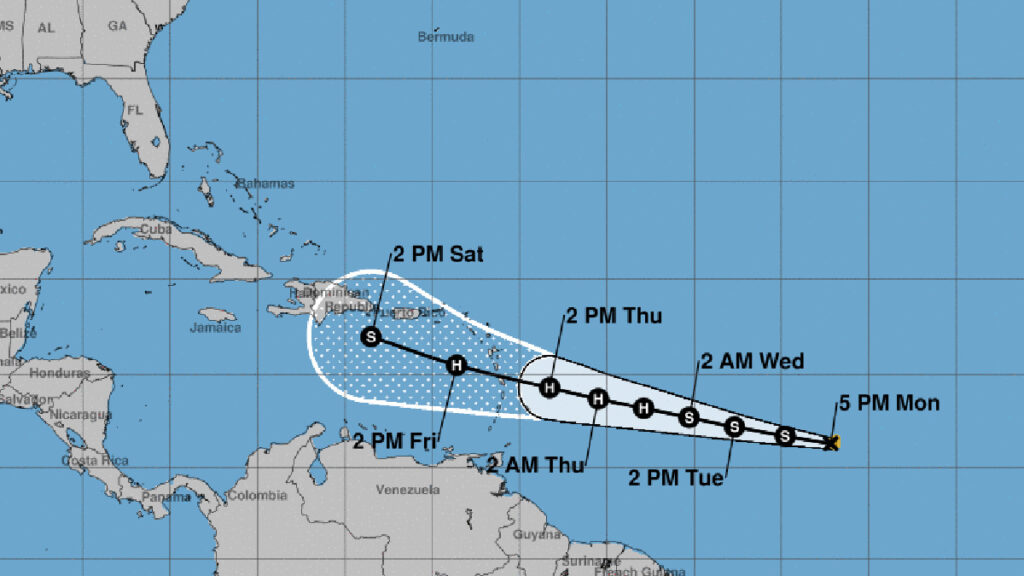 Current path for Tropical Storm Bret